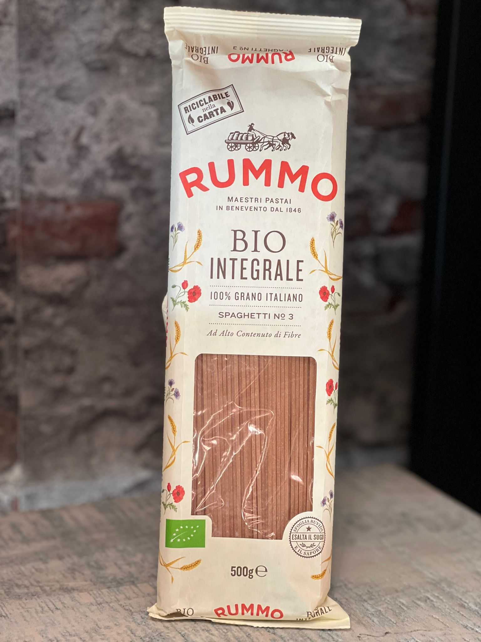 Rummo BIO INTEGRALE, Spaghetti N°3, Vollkorn Hartweizengrieß Nudeln ohne Ei (vegan)