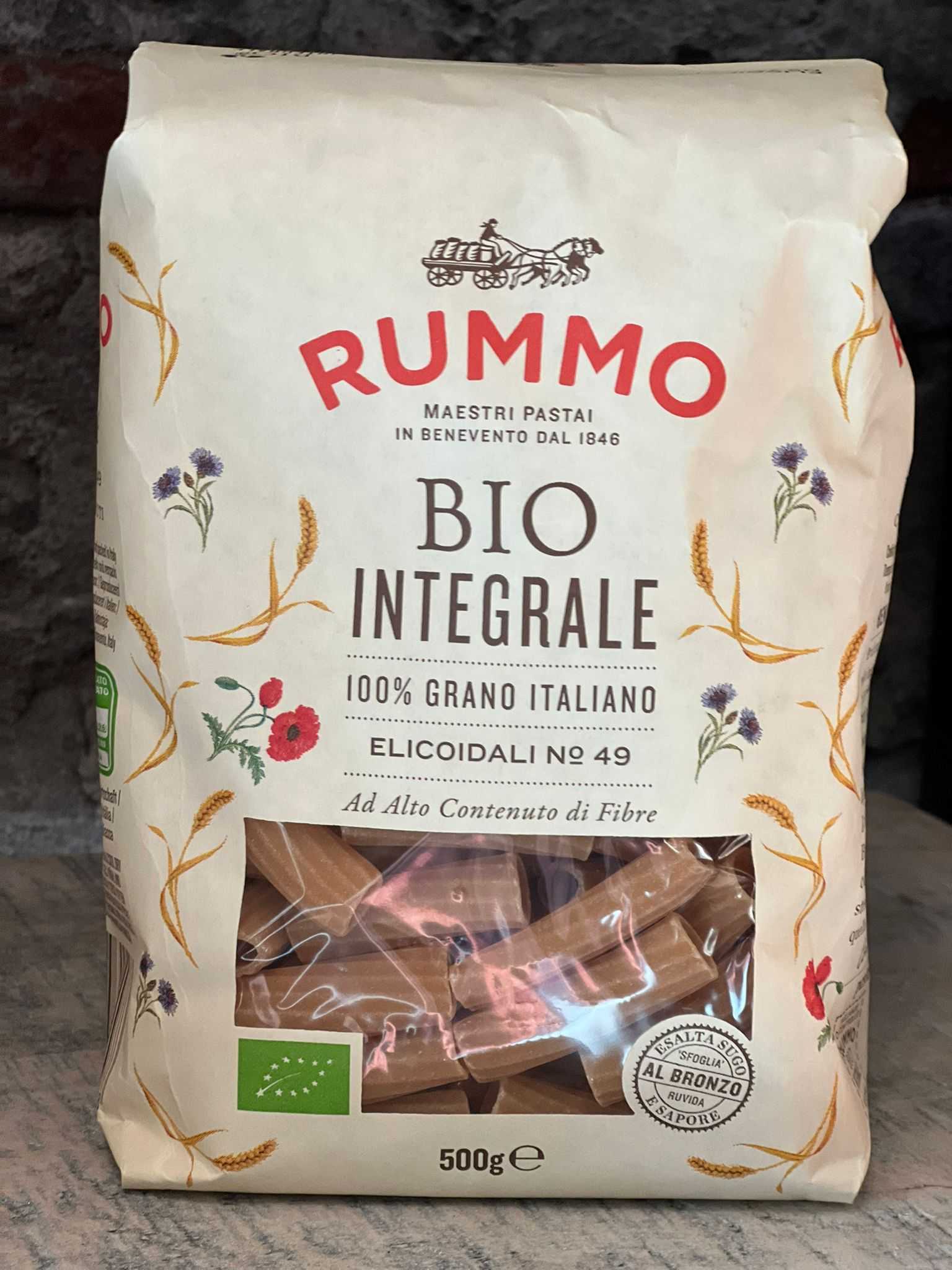 Rummo BIO INTEGRALE, Elicoidali N°49, Vollkorn Hartweizengrieß Nudeln ohne Ei (vegan)